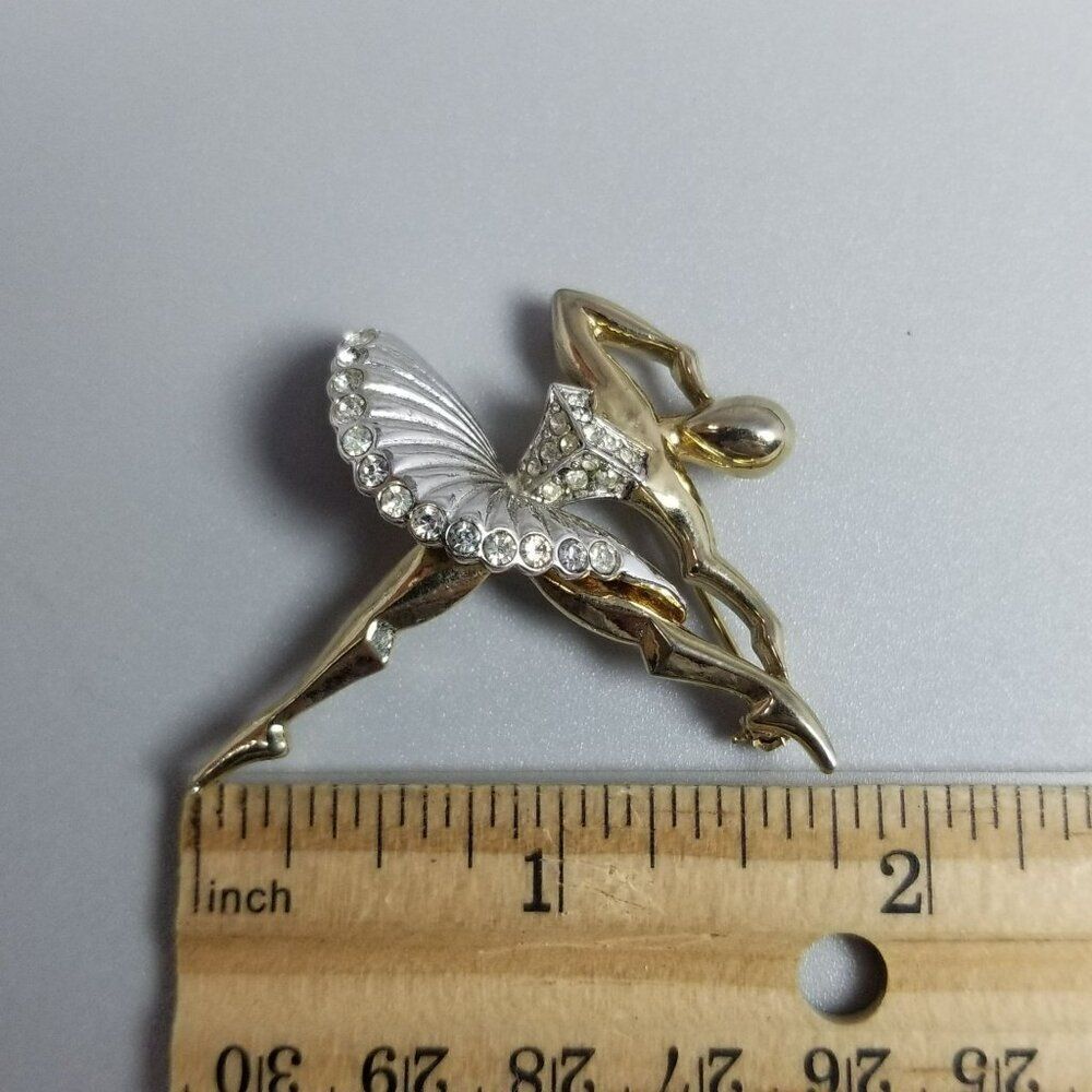 Vintage Ballerina Dancer Rhinestone Gold Plated Ballet of Jewels Brooch Unsigned - Picture 5 of 7